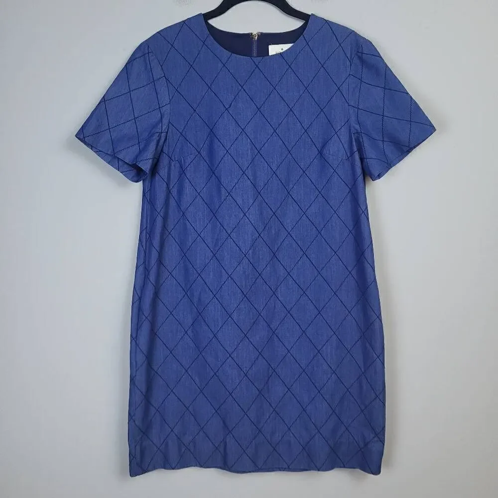 Kate Spade Womens Size 2 Shift Mini Dress Blue Windowpane Design Pockets Lined